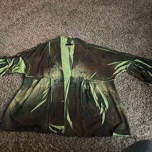 Green and brown 3/4 sleeve cardigan